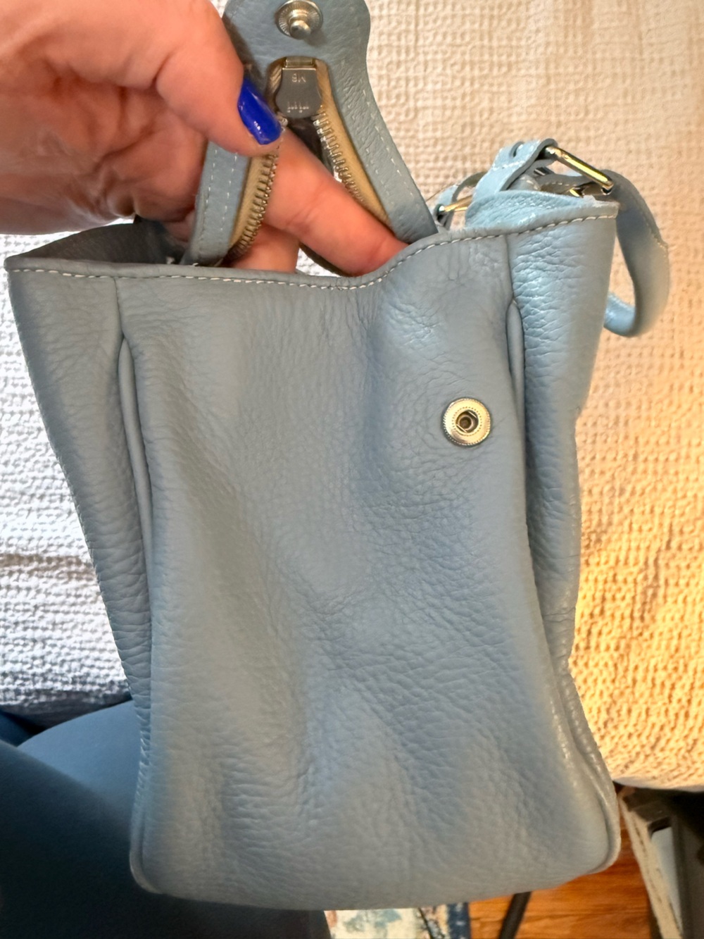 Vintage Dooney & Bourke Powder Blue Pebble All Weather Leather (AWL) 2 Satchel - Picture 9 of 11